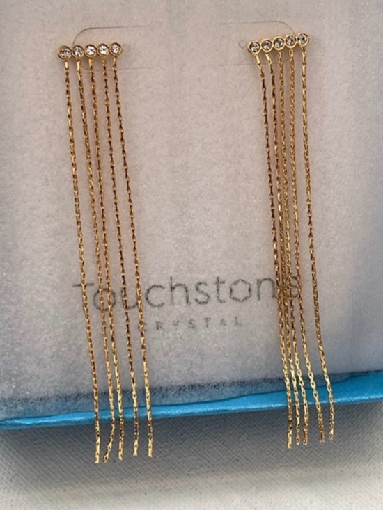 Touchstone Crystal Jewelry - TSC Swarovski Gold Drop Earrings with Clear Swarovski Crystals